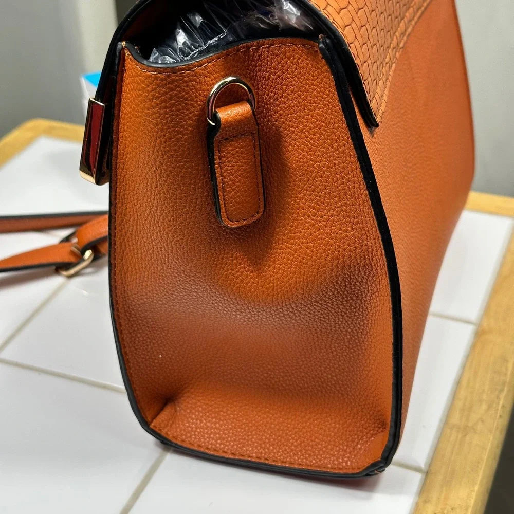 Dune London Satchel Handbag Women Medium Orange Woven Textured Excellent